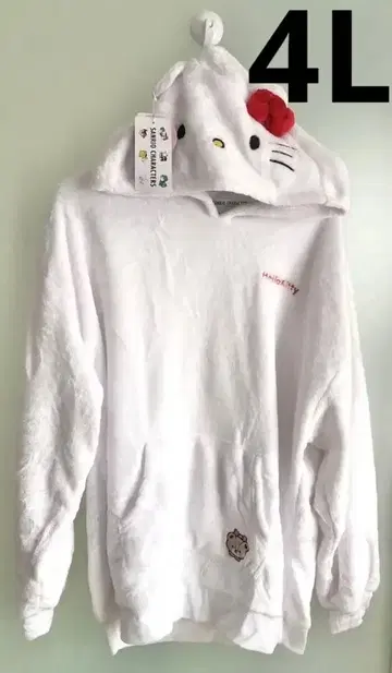 새상품 키티쨩 후드티 4L 화이트 룸웨어 헬로키티 쿠션에