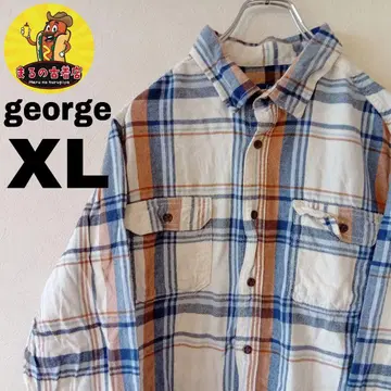 USA 구제 의류 george 플란넬 셔츠 XL 네이비 화이트 체크