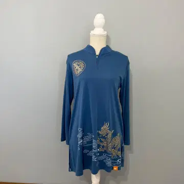 태극권 의류, 중화권, 드래곤 자수 하프 지퍼 긴팔 상의