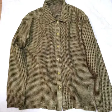 90s 카키 체크 무늬 긴팔 셔츠