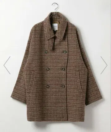 미사용 새상품 울 더블 미들 체크 코트