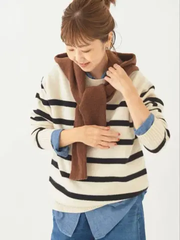 플라주 울 캐시미어 보더 니트