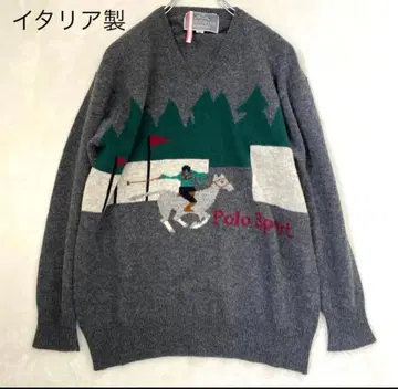 이탈리아제 V넥 니트 스웨터 울 말 빈티지