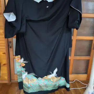 블랙 류토메소 학과 파도 자수 기모노