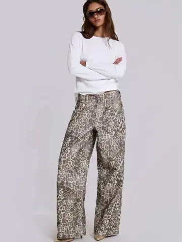 JadedLondon 레오파드 와이드 데님