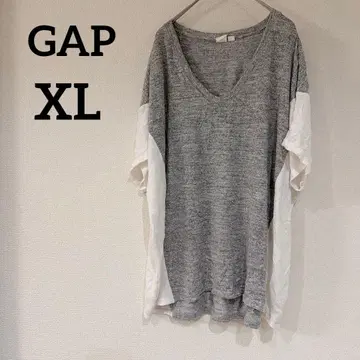 새상품급 GAP [ XL ] 그레이 화이트 V넥 T셔츠 바이컬러T셔츠