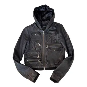 가죽 후드티 프리 사이즈 블랙 clear jean 숏 기장