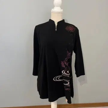 태극권 의류, 중화권, 블랙 연꽃 무늬 7부 소매 원피스