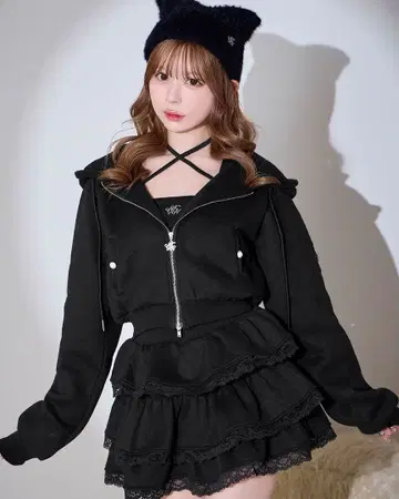 미셸 마카롱 레이스 티어드 셋업 블랙 스커트만