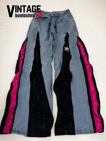 아디다스 재구축 데님 4 지퍼 와이드 레그 팬츠 블루 데님 101203