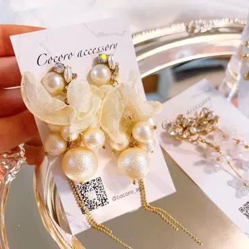 쉬폰 플라워 x 코튼 펄 귀걸이