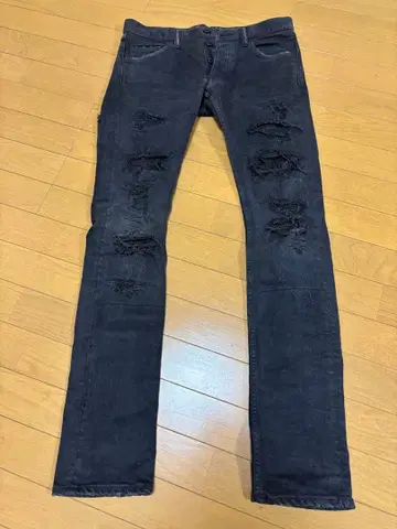 백러쉬 데미지 가공 슬림 핏 데님 팬츠