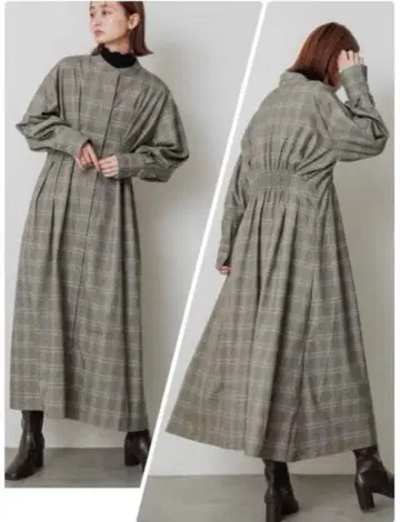 SENSE OF PLACE 허리 턱 플레어 셔츠 원피스 / 체크 무늬