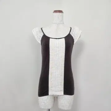 스트로베리 필드 레이스 장식 프렌치 슬리브 상의 바이컬러