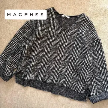 새상품급 [MACPHEE 투모로우랜드] V넥 체크 티셔츠 블랙