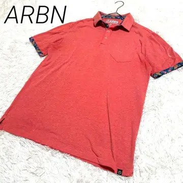 ARBN 빨간색 피케 셔츠 M 사이즈 꽃무늬 트리밍 M 사이즈 캐주얼