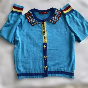 오레보레 브라 터콰이즈 블루 긴팔 가디건 스트라이프 옷깃