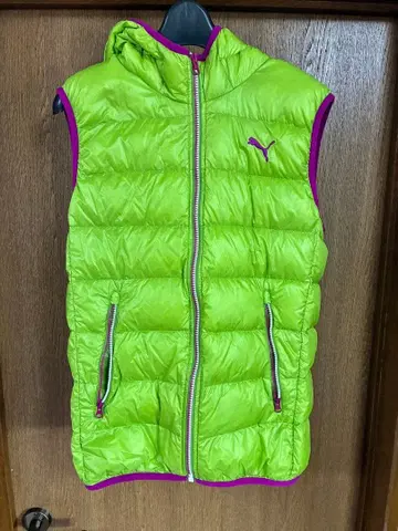 PUMA 후드 부착 라임 그린 베스트 M