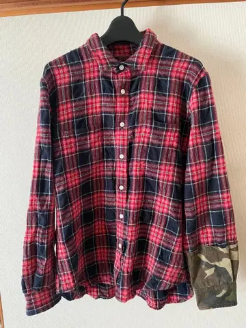 빨검 체크 플란넬 셔츠 카모플라쥬 커프스