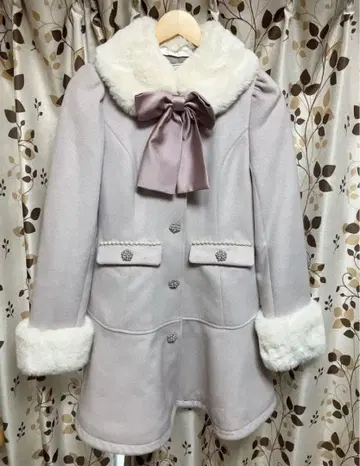 [ 새상품급 ] Ank Rouge 리본 & 퍼 탈부착 가능 핑크 코트