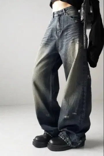 빈티지 데미지 와이드 루즈 데님 me em select