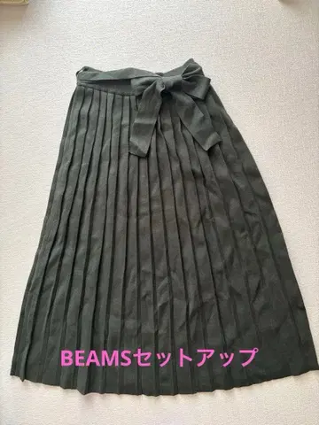 BEAMS 다크 그린 니트 플리츠 스커트 M 사이즈