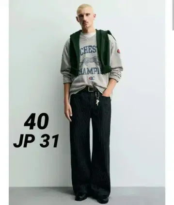 CHAMPION x ZARA 스트라이프 배기 핏 청바지 40