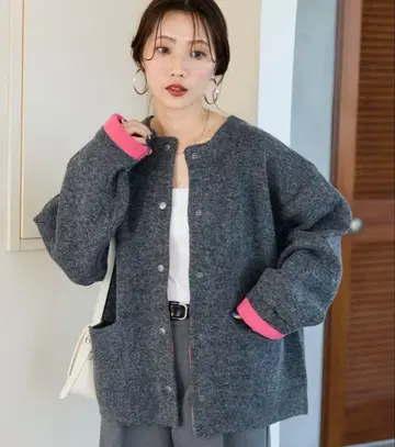 FREAKS STORE 안쪽 배색 스냅 니트 가디건