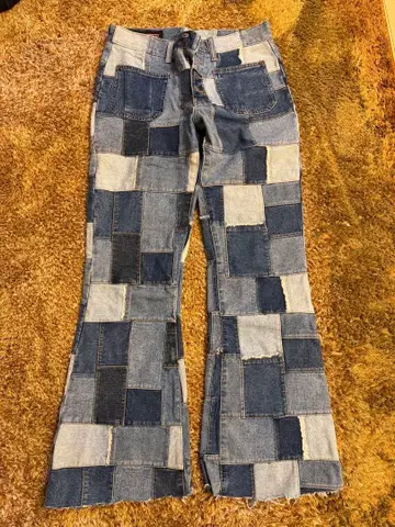 AMERICANO 패치워크 데님 플레어 데님 팬츠 32/32