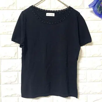 데미 앤 데미 반팔 티셔츠 뜨개질 리본 오피스 코디