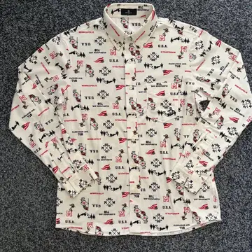 먼싱웨어 올 패턴 버튼 다운 셔츠 골프웨어 화이트 계열 사이즈 M