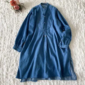 ARGUE/아기유 코튼 린넨 데님 원피스 프렌치 빈티지