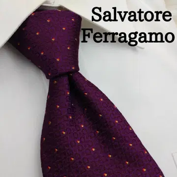 살바토레 페라가모 고급 실크 넥타이 도트 무늬 퍼플