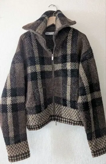 ZARA 체크 무늬 니트 봄버 자켓 L 사이즈 2024AW