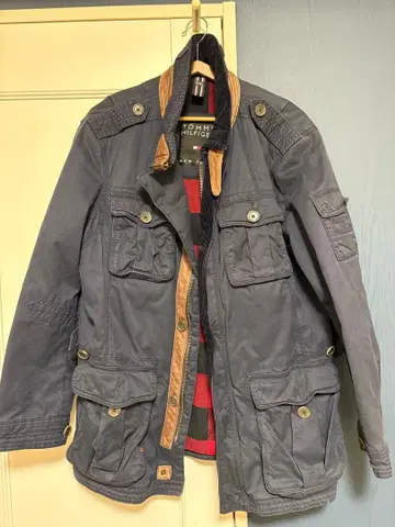 타미힐피거 헌팅 자켓 4 포켓 안감 체크 무늬