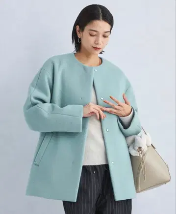 green lebel relaxing 노카라 민트 그린 코트 새상품