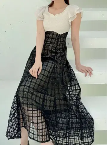 dazzlin 스팽글 체크 코르셋 원피스