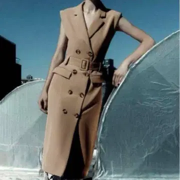 ZARA 자라 롱베스트 원피스 트렌치 벨트 베이지 인기 M