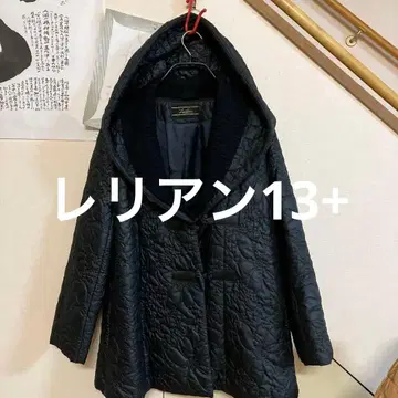 블랙 퀼팅 자켓 후드 부착, 중간 옷깃, 니트 탈부착 가능