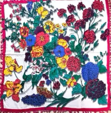 미사용 새상품 manipuri 플라워 프린트 울 실크 폼폼 스톨