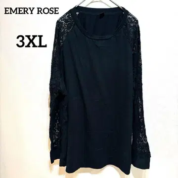 EMERY ROSE [ 3XL ] 블랙 긴팔T셔츠 레이스 롱T 상의