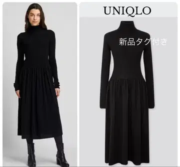 택 포함 새상품 UNIQLO 유니클로 3D 메리노 리브 원피스 롱 블랙