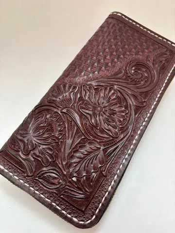 롱 지갑 홍차 카빙 핸드메이드 장지갑 가죽 공예
