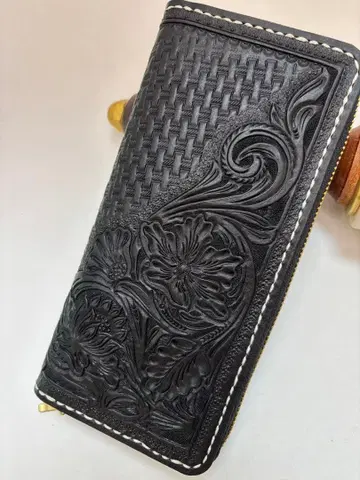 롱 월렛 블랙 카빙 핸드메이드 장지갑 가죽 공예