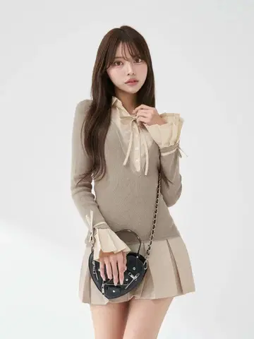 다리치 Darich 셔츠 도킹 플리츠 미니 원피스 그레이