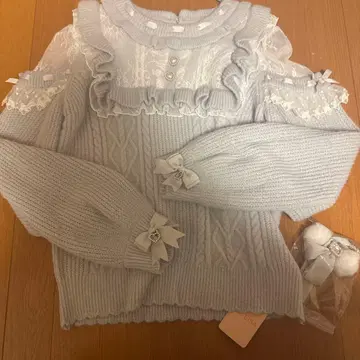 LIZLISA 레이스 요크 니트탑 그레이