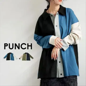 antiqua 배색 절개 분또 셔츠 자켓 블루