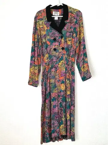 화려한 레트로 배색 꽃무늬 성인 빈티지 원피스