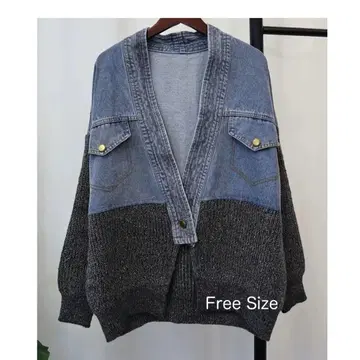 데님 옷깃 가디건 데님 니트