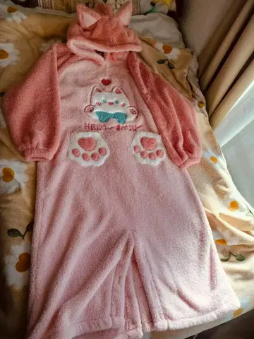 고양이 귀 후드 부착 룸웨어 핑크 파자마 인형옷